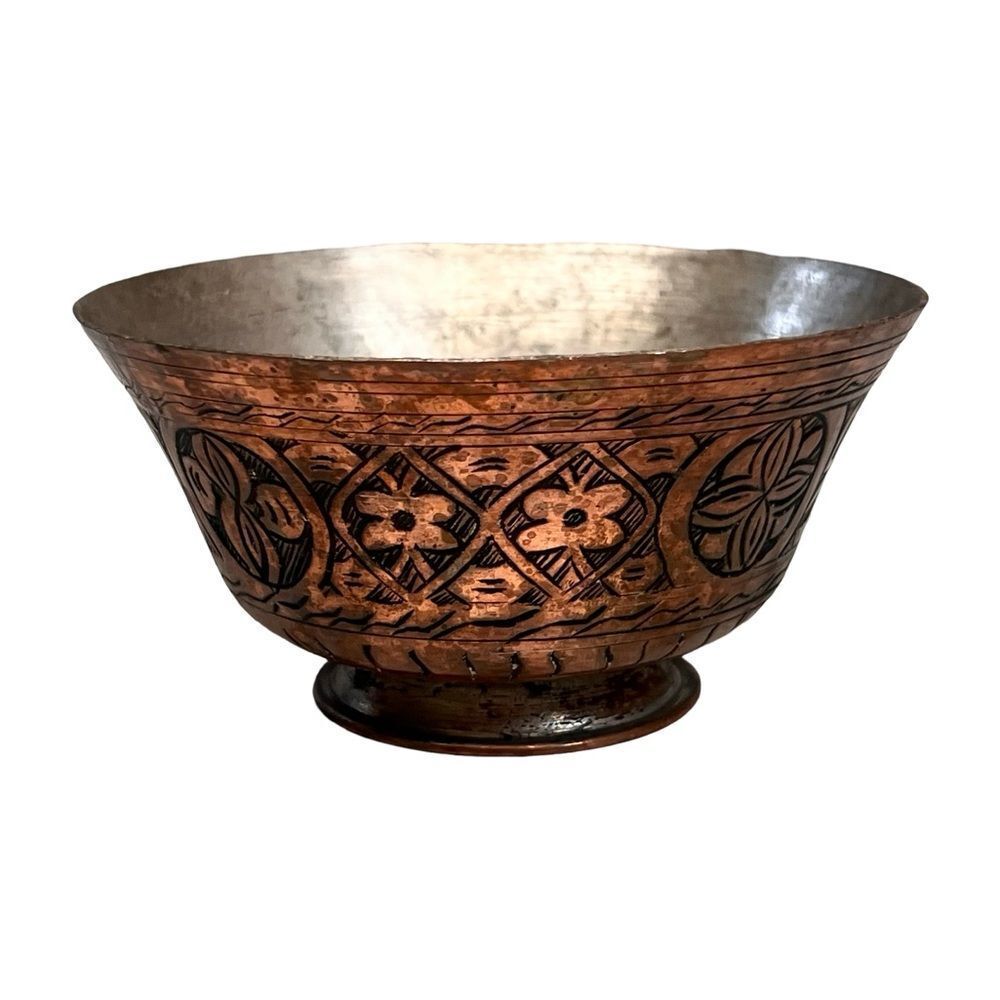 Antique Islamic Indo Persian Safavid Tinned Copper Bowl Trinket Dish Key Holder